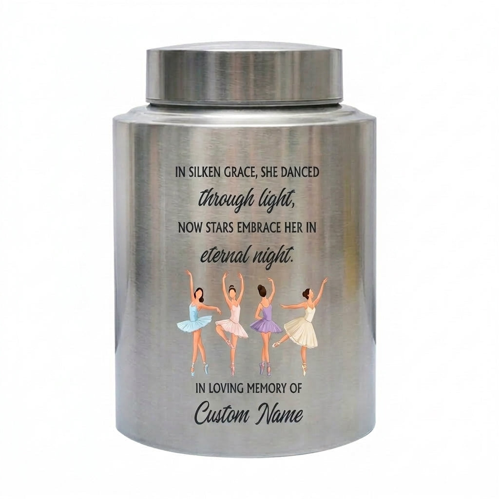 Personalized Ballet Ballerina Custom UV Printed Stainless Steel Female Dancer Loss Tribute Cremation Ashes Display 2 Sizes Small Large Memorial Keepsake Urn, Memorial Gift, In Loving Memory - Image 1