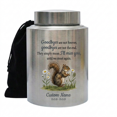 Personalized Squirrel UV Printed Cremation Urn for Nature Lovers, Sympathy Loss of Mother Father Loved One, 4 Colors and 2 Sizes, Memorial Keepsake Urn, Memorial Gift, In Loving Memory - Image 1 | BXGH-SMALL-SILVER-B0FHVRMD7G BXGH-SMALL-BLACK-B0FHVRMD7G BXGH-SMALL-RED-B0FHVRMD7G BXGH-SMALL-GOLDEN-B0FHVRMD7G BXGH-LARGE-SILVER-B0FHVRMD7G BXGH-LARGE-BLACK-B0FHVRMD7G BXGH-LARGE-RED-B0FHVRMD7G BXGH-LARGE-GOLDEN-B0FHVRMD7G