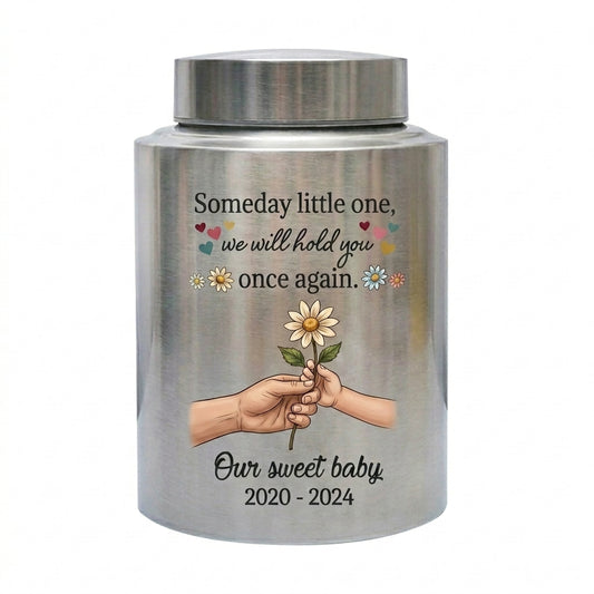 Personalized Baby Loss Sunflower Heart Stainless Steel Urn For Infant Child Bereavement Sympathy Gift Loss Of Little One Small Large Sizes Memorial Keepsake Urn, Memorial Gift, In Loving Memory - Image 1
