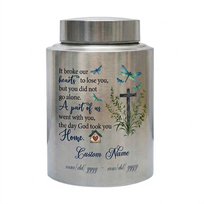 Personalized Dragonfly Stainless Steel Cremation Urn for Loss of Loved One Mother Father, Bereavement Ash Holder Small and Large Sizes, Memorial Keepsake Urn, Memorial Gift, In Loving Memory - Image 1