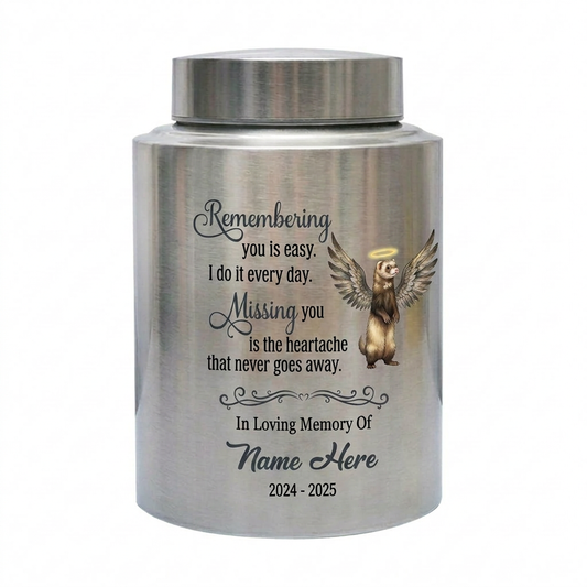 Personalized Ferret Memorial Urn for Pet Ashes UV Printed Stainless Steel Animal Lover Bereavement Small and Large Sizes in Four Colors Memorial Keepsake Urn, Memorial Gift, In Loving Memory - Image 1