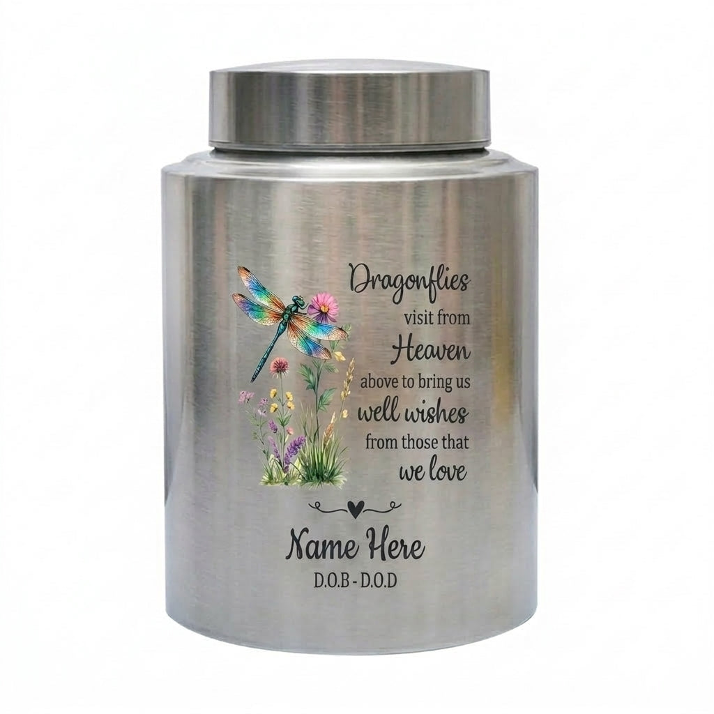 Personalized Dragonfly Stainless Steel Cremation Urns for Human Ashes Custom Sympathy Loss of Loved One Funeral Burial Ash Container Memorial Keepsake Urn, Memorial Gift, In Loving Memory - Image 1