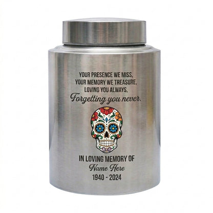 Personalized Sugar Skull Cremation Urn for Human Ashes, Day of the Dead Bereavement Remembrance Container for Loved Ones, Loss of Parent, Memorial Keepsake Urn, Memorial Gift, In Loving Memory - Image 1