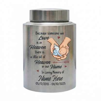 Personalized Sleeping Baby Angel Wings Stainless Steel Urn for Infant Loss Miscarriage Baby Boy Girl Decorative Display Small Large Memorial Keepsake Urn, Memorial Gift, In Loving Memory - Image 1