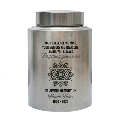 Personalized Jewish Star of David Tree of Life UV Print Cremation Ash Container for Loss of Mother Father Sympathy Present 2 Sizes Memorial Keepsake Urn, Memorial Gift, In Loving Memory - Image 1