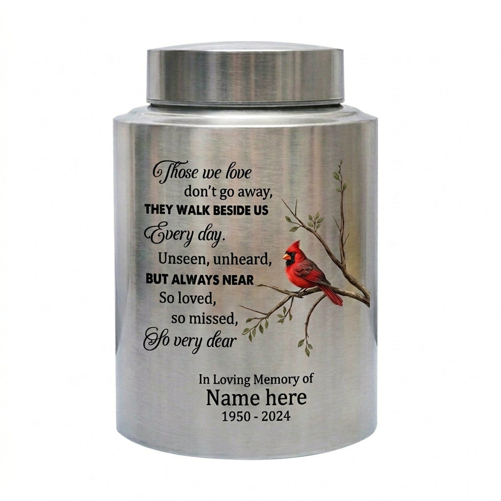 Personalized Cardinal Bird Stainless Steel Large Cremation Urn For Human Ashes Loss Of Loved One Bereavement Ash Holder 5.9x3.9 7.5x5.1 Memorial Keepsake Urn, Memorial Gift, In Loving Memory - Image 1
