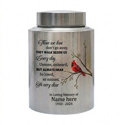 Personalized Cardinal Bird Stainless Steel Large Cremation Urn For Human Ashes Loss Of Loved One Bereavement Ash Holder 5.9x3.9 7.5x5.1 Memorial Keepsake Urn, Memorial Gift, In Loving Memory - Image 1