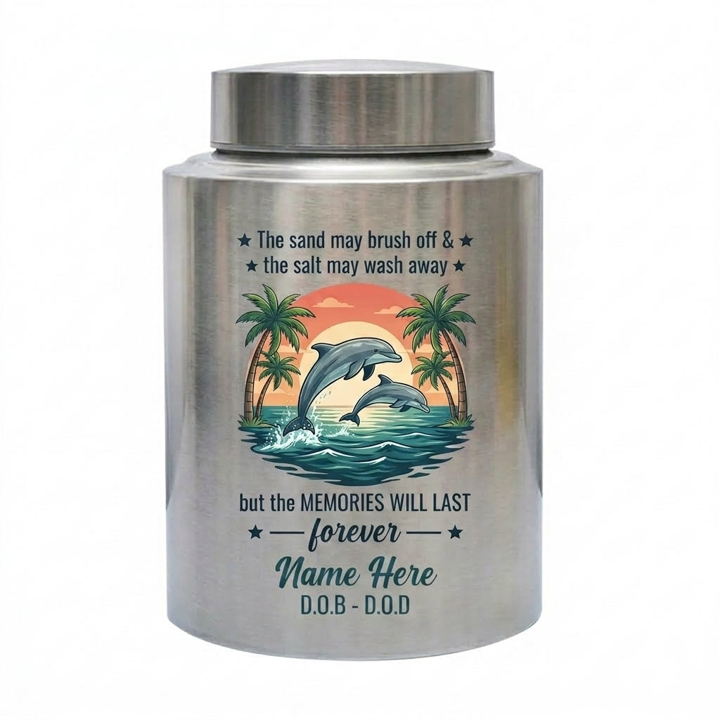 Personalized Dolphin Stainless Steel Cremation Urn for Human Ashes, Beach Ocean Lover Forever Tribute, Silver Black Gold Red Adult Mom Dad, Memorial Keepsake Urn, Memorial Gift, In Loving Memory - Image 1