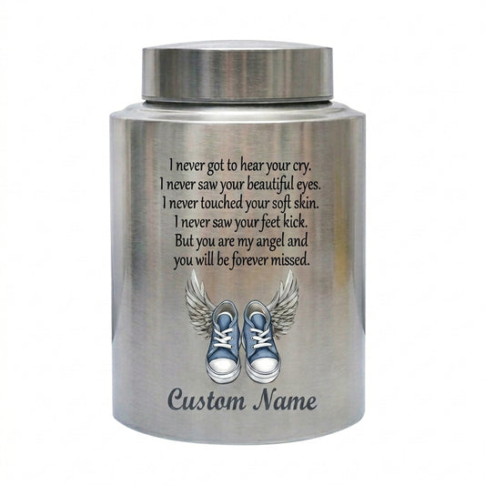 Personalized Baby Shoes UV Print Color Stainless Steel Infant Loss Miscarriage Stillbirth Child Boy Girl Small 5.9in or Large 7.5in Memorial Keepsake Urn, Memorial Gift, In Loving Memory - Image 1