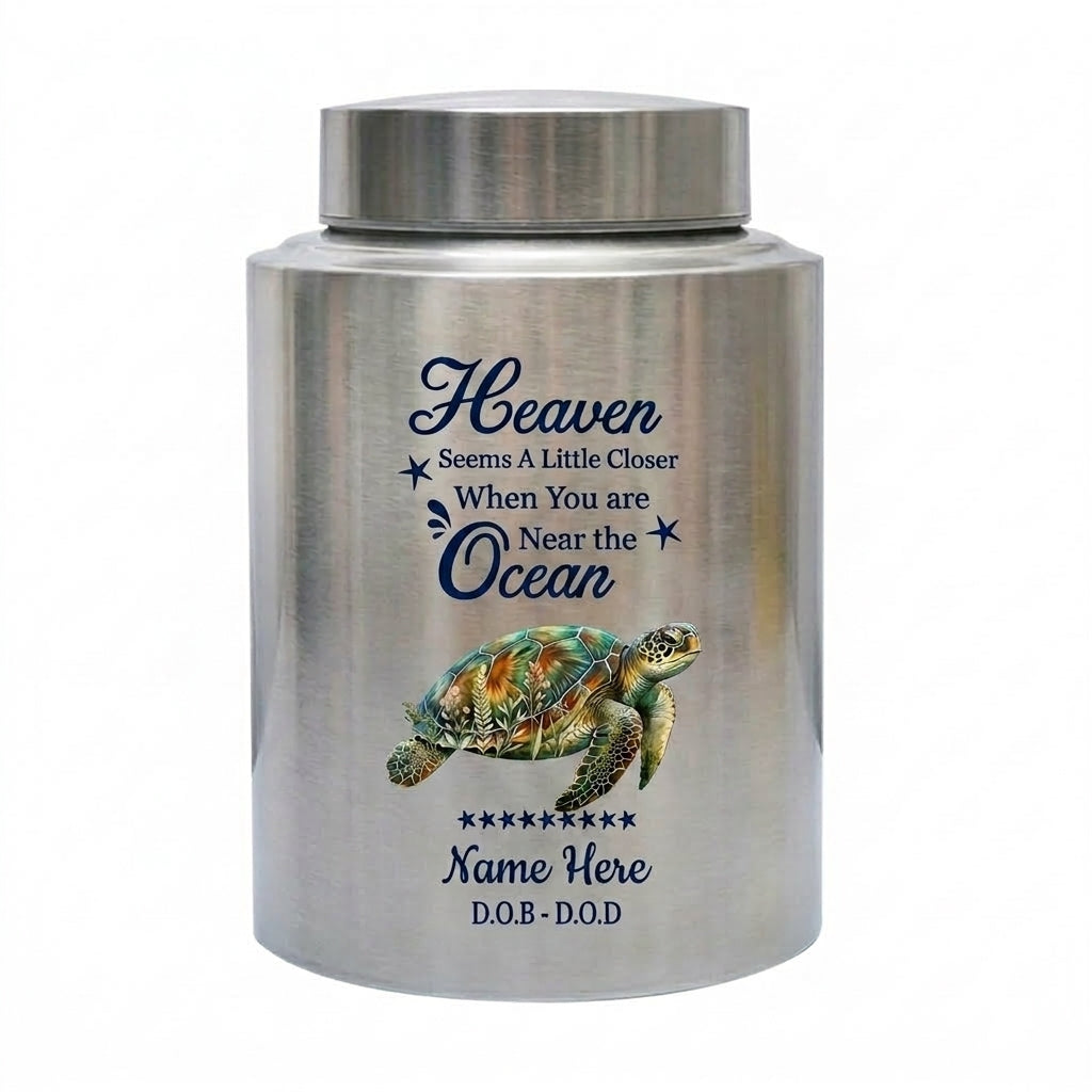 Personalized Sea Turtle Tortoise Ocean Theme Stainless Steel Large Urn for Human Ashes Pet Loss Sympathy Gift Custom Printed Home Decor Memorial Keepsake Urn, Memorial Gift, In Loving Memory - Image 1