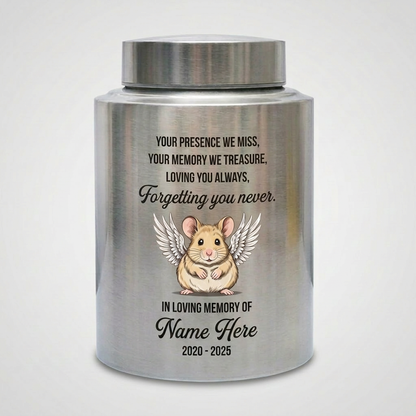 Personalized Hamster Guinea Pig Pet Stainless Steel Cremation Urn Small Animal Ashes Container Bereavement Sympathy Present Large or Small Memorial Keepsake Urn, Memorial Gift, In Loving Memory - Image 1