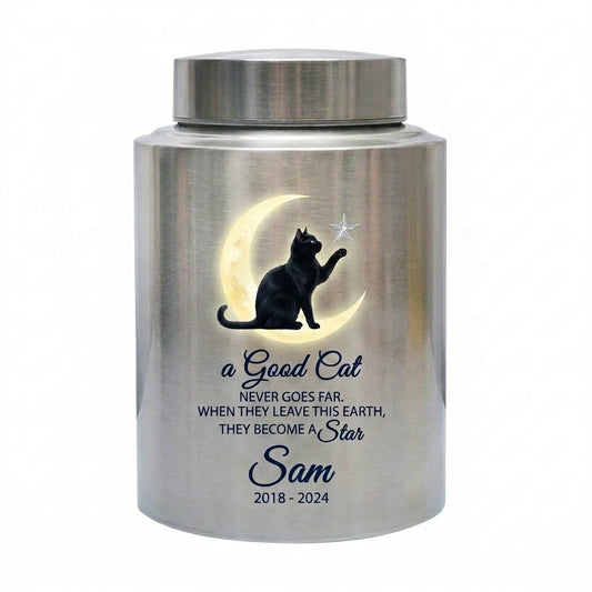 Personalized Cat Memorial Stainless Steel Urn for Pet Ashes, Sympathy Gifts for Cat Lovers, Custom Name and Date, Small and Large Sizes, Memorial Keepsake Urn, Memorial Gift, In Loving Memory - Image 1