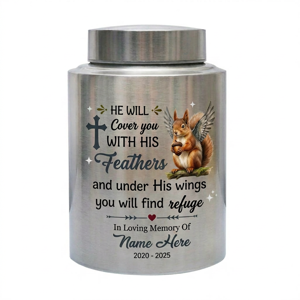 Personalized Squirrel Bible Verse Urn for Human Ashes, Christian Cross UV Printed Cremation Receptacle for Adult or Pet Loss, Large Options, Memorial Keepsake Urn, Memorial Gift, In Loving Memory - Image 1
