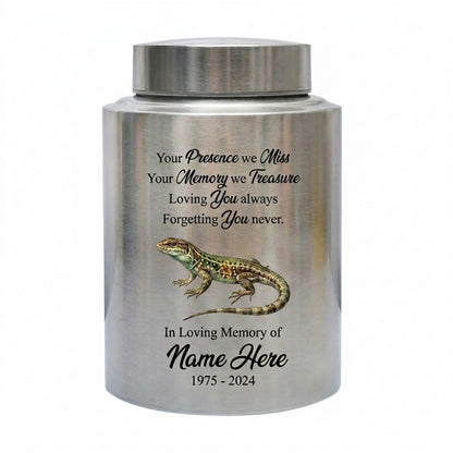 Personalized Iguana Lizard Gecko UV Printed Stainless Steel Remembrance Ash Urn for Adult Child Pet Reptile Lover Silver Black Gold Memorial Keepsake Urn, Memorial Gift, In Loving Memory - Image 1