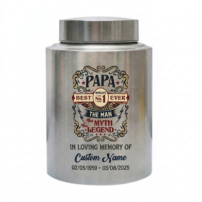 Personalized Best Papa Ever The Man Myth Legend Stainless Steel Cremation Ash Holder For Father Grandfather Bereavement Tribute Large Memorial Keepsake Urn, Memorial Gift, In Loving Memory - Image 1