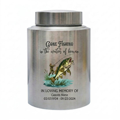 Personalized Bass Fishing Large Urns for Human Ashes Stainless Steel UV Printed Decorative Fisherman Keepsake 5.9x3.9 7.5x5.1 Memorial Keepsake Urn, Memorial Gift, In Loving Memory - Image 1