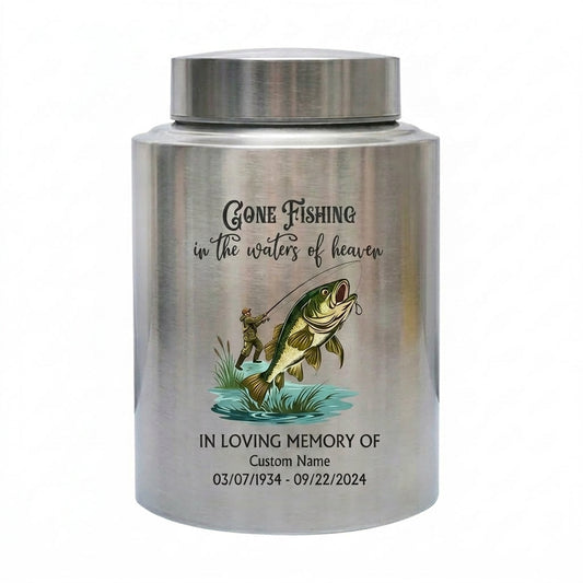 Personalized Bass Fishing Large Urns for Human Ashes Stainless Steel UV Printed Decorative Fisherman Keepsake 5.9x3.9 7.5x5.1 Memorial Keepsake Urn, Memorial Gift, In Loving Memory - Image 1