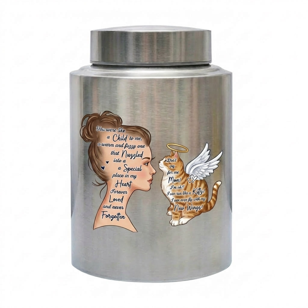 Angel Cat Silhouette Stainless Steel Decorative Cremation Urn For Cat Mom Dad Lovers Loss Of Pet Bereavement Sympathy Gift For Pet Owner Memorial Keepsake Urn, Memorial Gift, In Loving Memory - Image 1