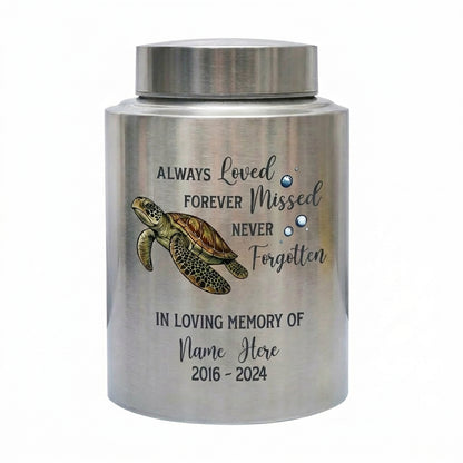 Personalized Sea Turtle Ocean Animal UV Print Custom Urn for Pet Ashes Loved One Loss Bereavement Condolence Present Decorative Metal Display Memorial Keepsake Urn, Memorial Gift, In Loving Memory - Image 1