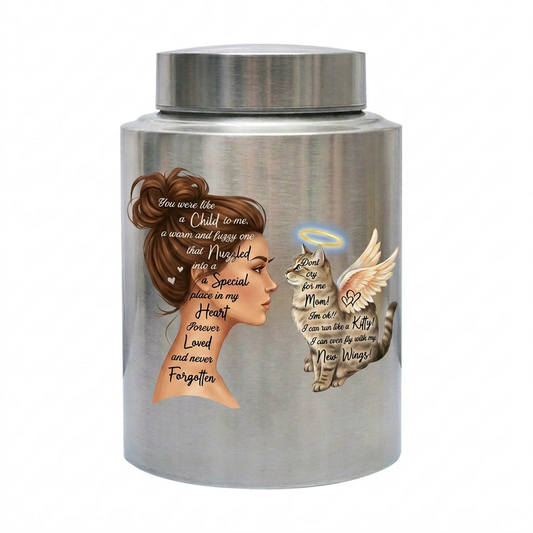 Angel Cat Silhouette Stainless Steel Decorative Cremation Urn For Cat Mom Dad Lovers Loss Of Pet Bereavement Sympathy Gift For Pet Owner Memorial Keepsake Urn, Memorial Gift, In Loving Memory - Image 1