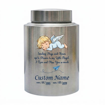 Personalized Little Angel Paper Airplane Stainless Steel Urn Infant Loss Child Remembrance Custom Name Dates Silver Black Gold Red Memorial Keepsake Urn, Memorial Gift, In Loving Memory - Image 1
