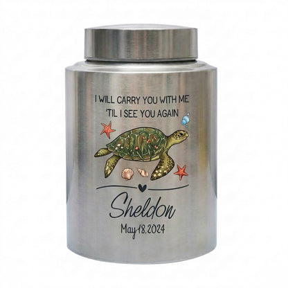 Personalized Turtle UV Printed Stainless Steel Cremation Urns For Ashes, Custom Pet Loss Remembrance Or Turtle Lover Bereavement Condolence, Memorial Keepsake Urn, Memorial Gift, In Loving Memory - Image 1