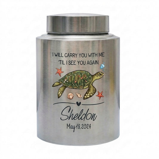 Personalized Turtle UV Printed Stainless Steel Cremation Urns For Ashes, Custom Pet Loss Remembrance Or Turtle Lover Bereavement Condolence, Memorial Keepsake Urn, Memorial Gift, In Loving Memory - Image 1