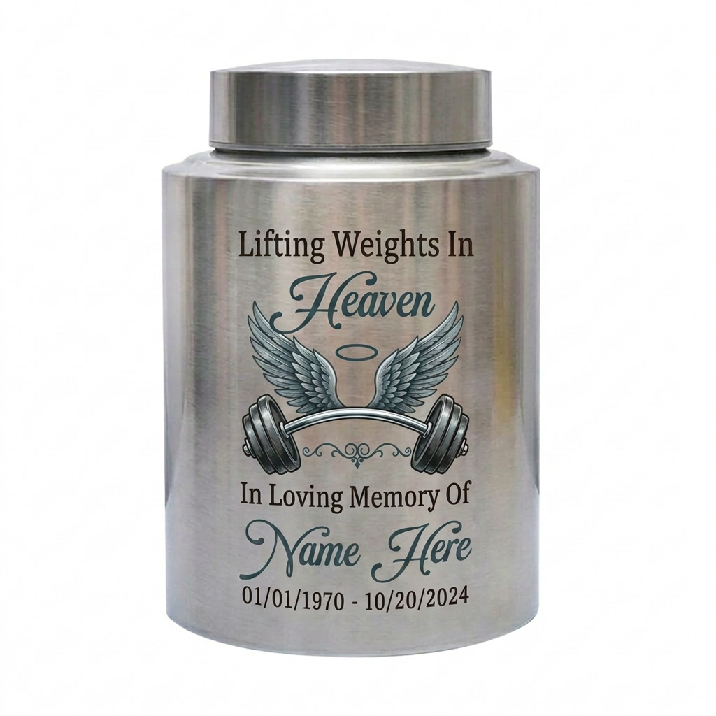 Personalized Gym Lover Barbell Stainless Steel Cremation Urn for Human Ashes Weightlifting Tribute Custom Name Date Condolence Present Memorial Keepsake Urn, Memorial Gift, In Loving Memory - Image 1