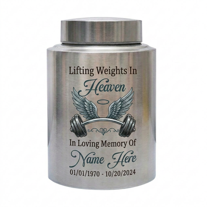Personalized Gym Lover Barbell Stainless Steel Cremation Urn for Human Ashes Weightlifting Tribute Custom Name Date Condolence Present Memorial Keepsake Urn, Memorial Gift, In Loving Memory - Image 1