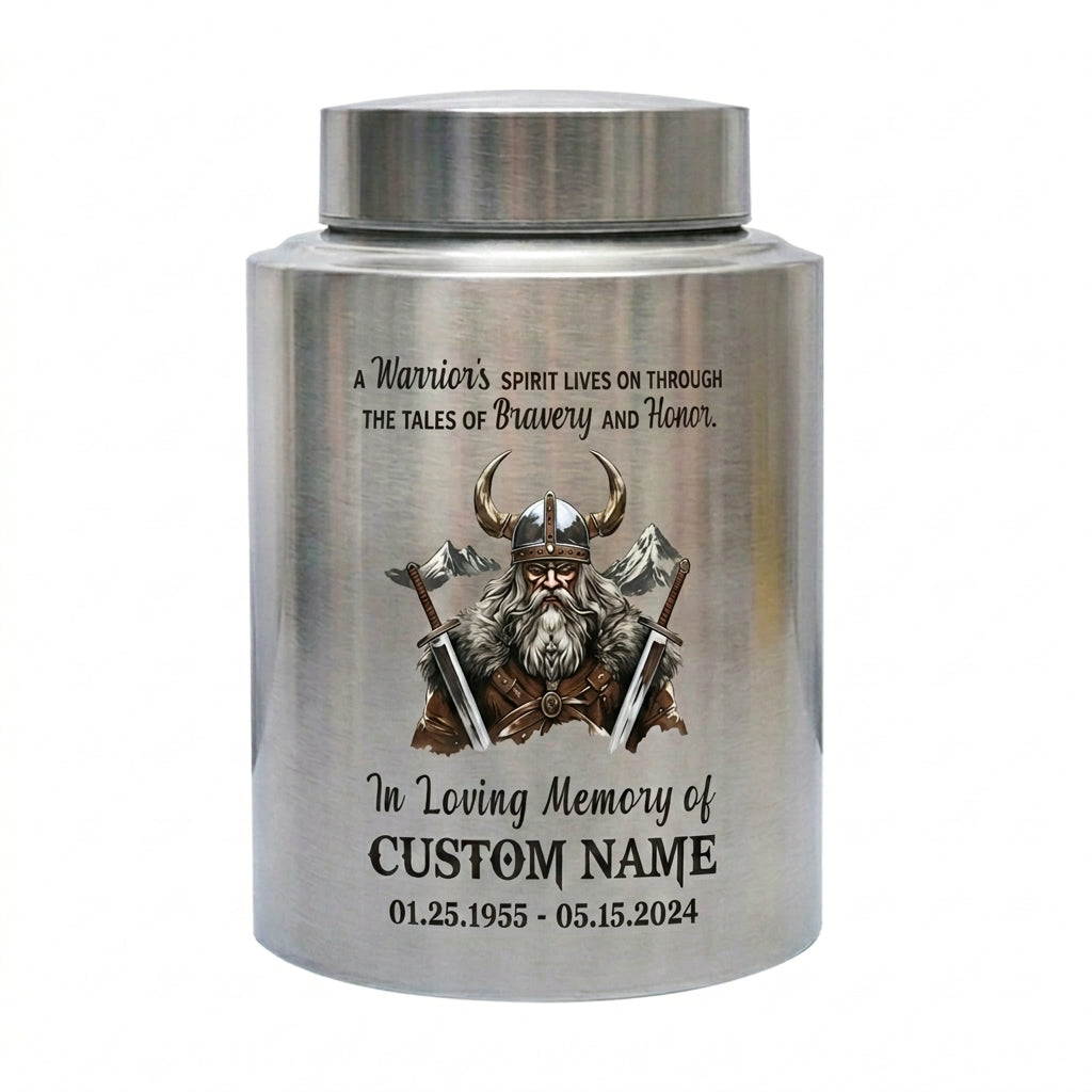 Personalized Valhalla Viking Nordic Runes Stainless Steel Cremation Ash Container For Veteran Warrior Father Son Funeral Small Large Memorial Keepsake Urn, Memorial Gift, In Loving Memory - Image 1