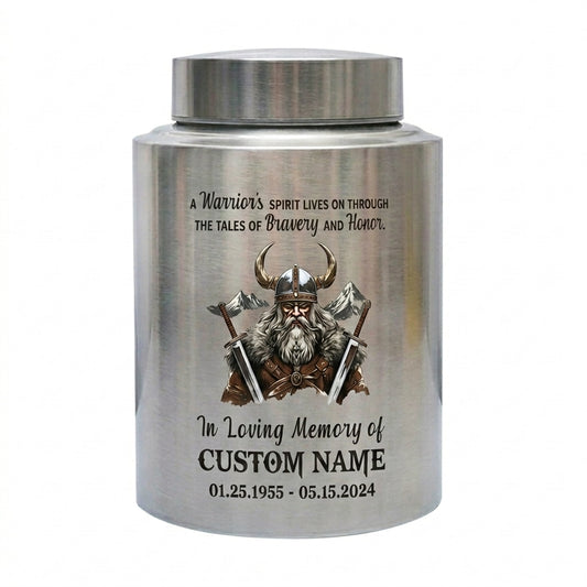 Personalized Valhalla Viking Nordic Runes Stainless Steel Cremation Ash Container For Veteran Warrior Father Son Funeral Small Large Memorial Keepsake Urn, Memorial Gift, In Loving Memory - Image 1