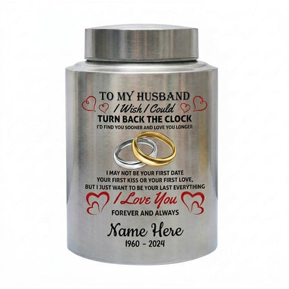 Personalized Interlocked Wedding Rings Couple In Heaven UV Printed Urn For Loss Of Husband Sympathy Bereavement Gifts For Widow Two Sizes Memorial Keepsake Urn, Memorial Gift, In Loving Memory - Image 1