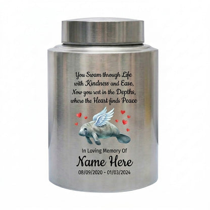 Personalized Manatee Beach Ocean Stainless Steel UV Printed Loss Of Loved One Marine Enthusiast Remembrance Keepsake Small Large Memorial Keepsake Urn, Memorial Gift, In Loving Memory - Image 1