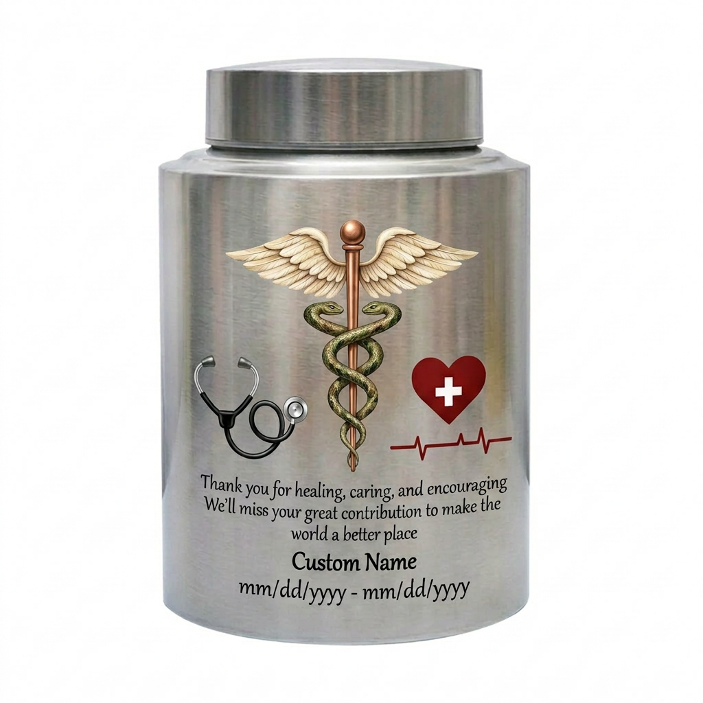 Personalized Doctor Medical Symbol Stainless Steel Urn for Human Ashes, Nurse Appreciation Funeral Memorial Large Capacity Customizable Urn, Memorial Keepsake Urn, Memorial Gift, In Loving Memory - Image 1