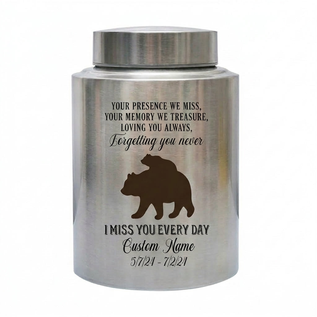 Personalized Baby Bear Stainless Steel Urns for Human Ashes, Custom Infant Child Boy Girl Loss Remembrance Vessel, UV Printed Ash Holder, Memorial Keepsake Urn, Memorial Gift, In Loving Memory - Image 1
