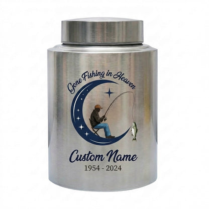 Personalized Gone Fishing in Heaven Bass Fisherman Stainless Steel Urn for Human Ashes Loss of Father Grandpa 5.9x3.9 7.5x5.1 Memorial Keepsake Urn, Memorial Gift, In Loving Memory - Image 1