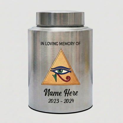 Personalized Eye of Horus Hamsa Hand Evil Eye Large Stainless Steel Cremation Urn for Human Ashes Spiritual Tribute 2 Sizes Memorial Keepsake Urn, Memorial Gift, In Loving Memory - Image 1