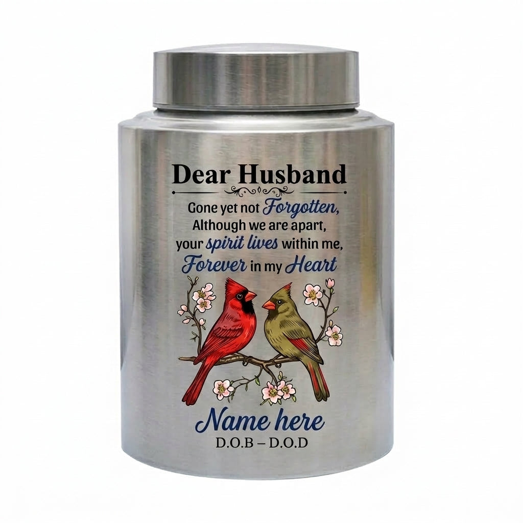 Personalized Couple in Heaven Dear Husband UV Print Stainless Steel Cremation Urn Loss of Husband Sympathy Gift for Widow 2 Sizes Memorial Keepsake Urn, Memorial Gift, In Loving Memory - Image 1