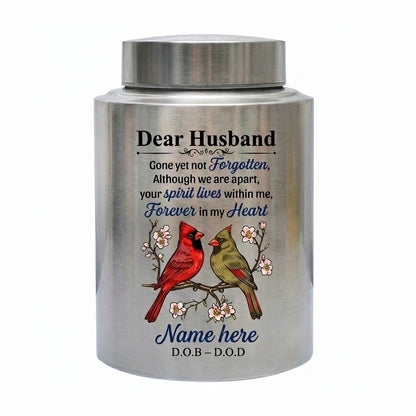 Personalized Couple in Heaven Dear Husband UV Print Stainless Steel Cremation Urn Loss of Husband Sympathy Gift for Widow 2 Sizes Memorial Keepsake Urn, Memorial Gift, In Loving Memory - Image 1