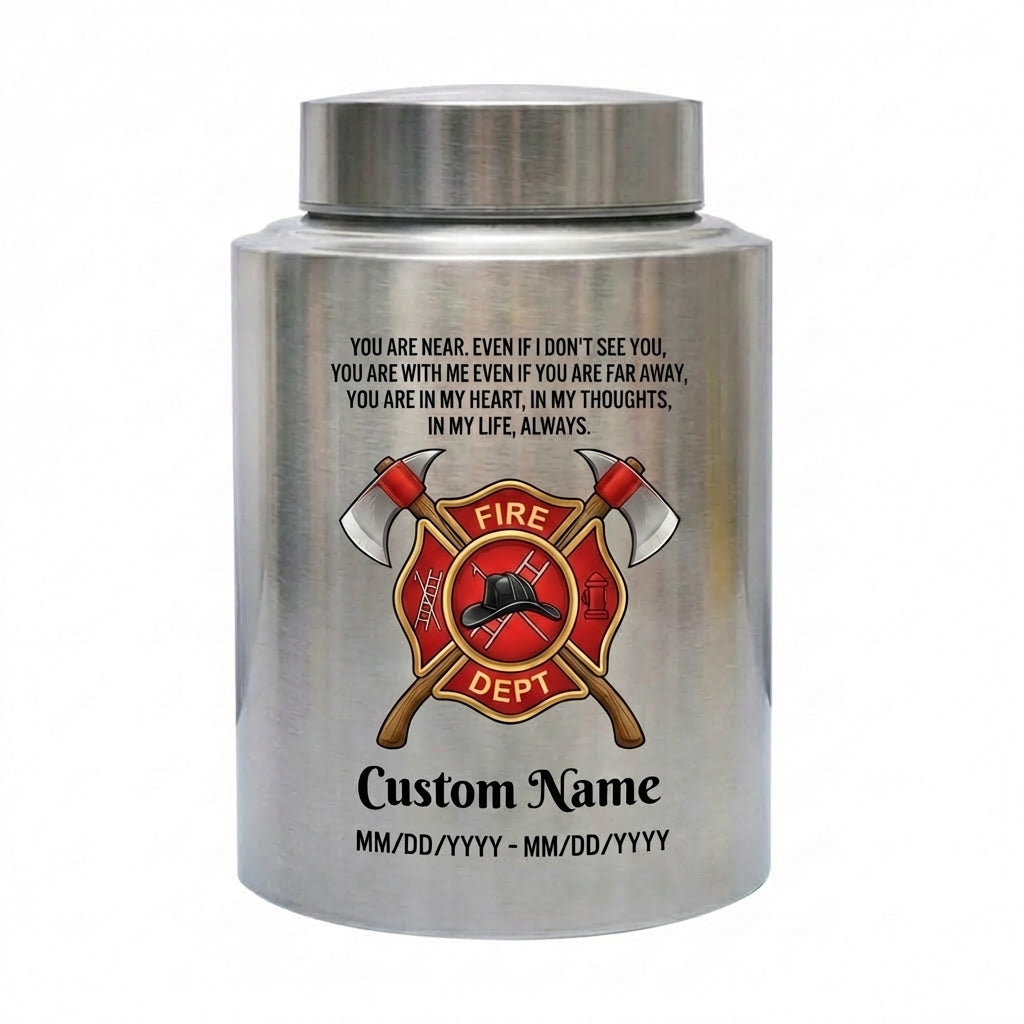 Personalized Firefighter Maltese Cross Stainless Steel Cremation Urn For Adult Ashes Loss Of Father Husband Hero Tribute Black Silver Gold Memorial Keepsake Urn, Memorial Gift, In Loving Memory - Image 1