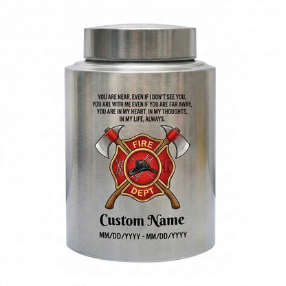 Personalized Firefighter Maltese Cross Stainless Steel Cremation Urn For Adult Ashes Loss Of Father Husband Hero Tribute Black Silver Gold Memorial Keepsake Urn, Memorial Gift, In Loving Memory - Image 1