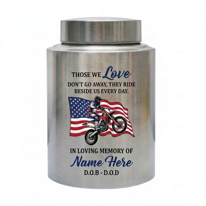 Personalized Motorcycle Riding in Heaven Stainless Steel Urn for Dad Husband Adult Male Biker Bereavement Custom UV Print 2 Sizes Memorial Keepsake Urn, Memorial Gift, In Loving Memory - Image 1