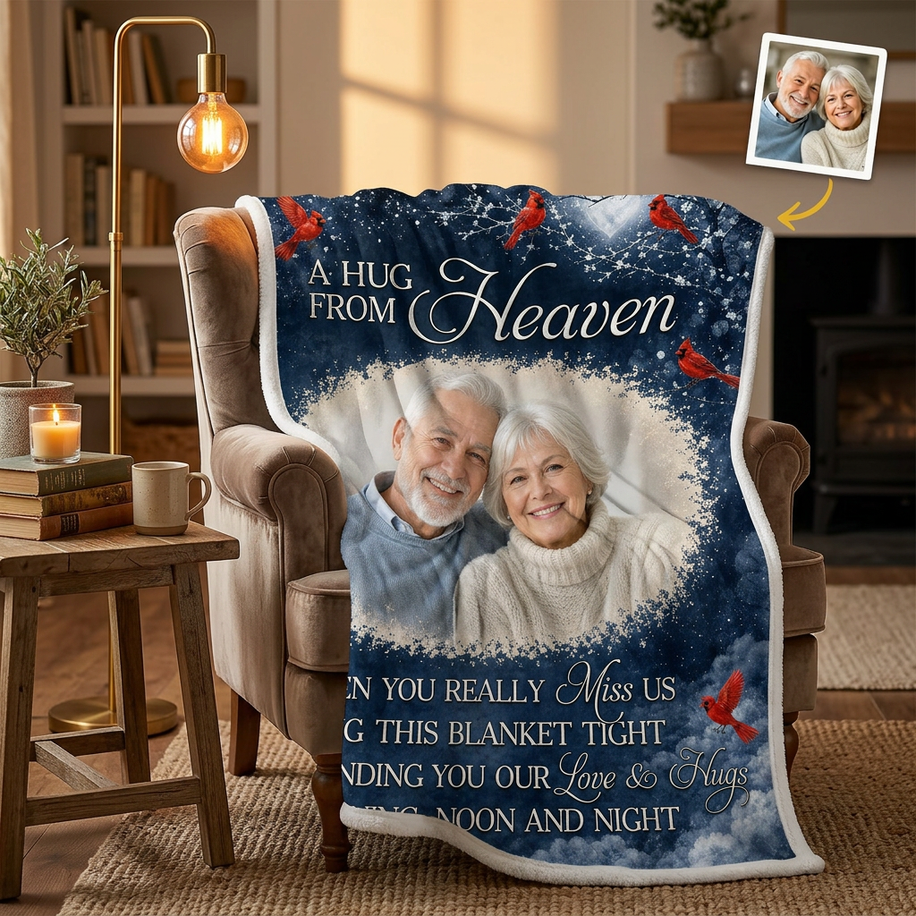 Personalized Photo Memorial Fleece Blanket - A Hug From Heaven Cardinal Sympathy Gift - Image 2