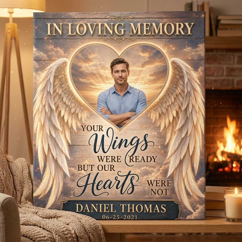 Personalized Memorial Photo Canvas with Angel Wings - Custom Bereavement Gift - Image 2