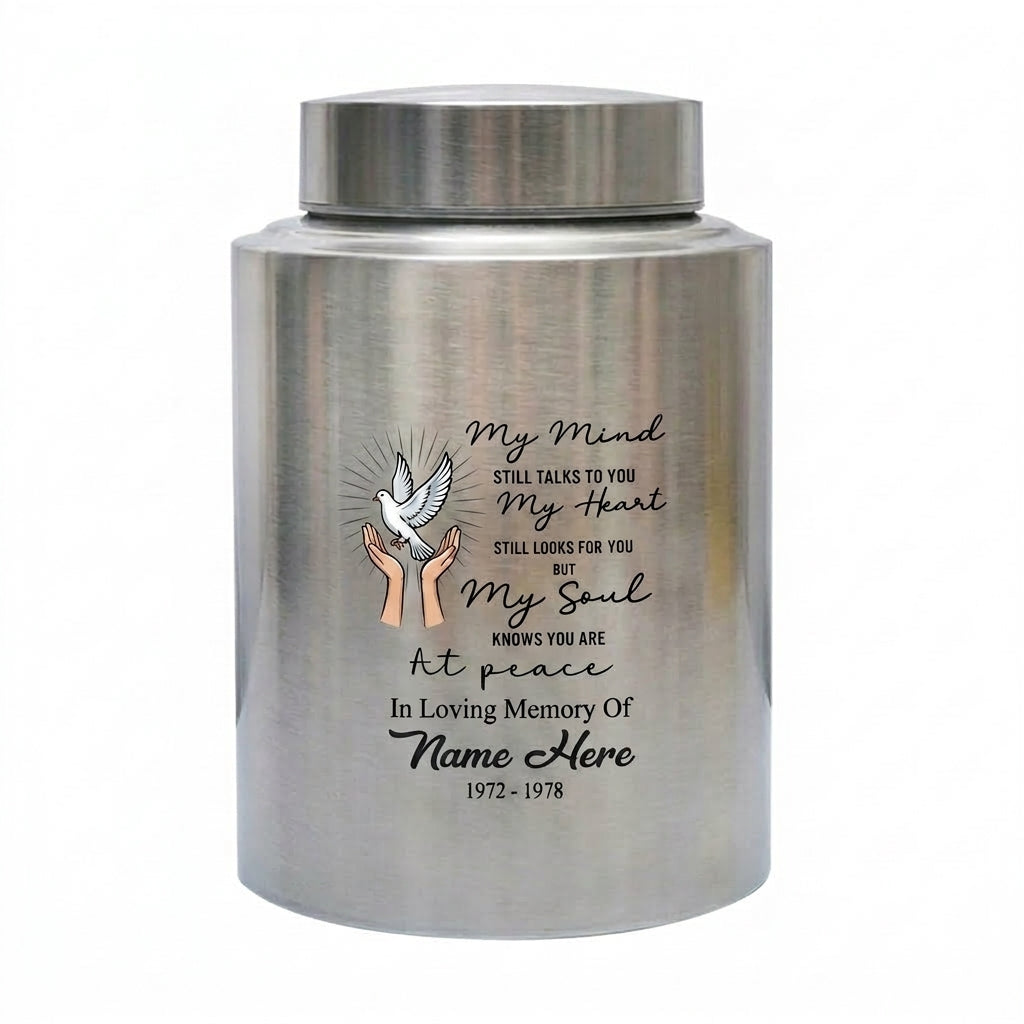 Personalized Peace Dove Hands Releasing Birds UV Print Stainless Steel Cremation Urn for Human Ashes Sympathy Grief Loss Small Large Memorial Keepsake Urn, Memorial Gift, In Loving Memory - Image 2