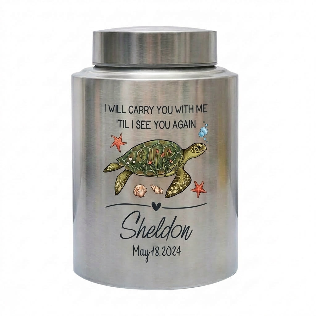 Personalized Turtle UV Printed Stainless Steel Cremation Urns For Ashes, Custom Pet Loss Remembrance Or Turtle Lover Bereavement Condolence, Memorial Keepsake Urn, Memorial Gift, In Loving Memory - Image 2