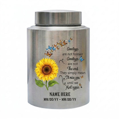 Personalized Flying Butterflies Sunflower Stainless Steel Urn for Human Ashes, Funeral Bereavement Condolence Gift Goodbyes Are Not Forever, Memorial Keepsake Urn, Memorial Gift, In Loving Memory - Image 2