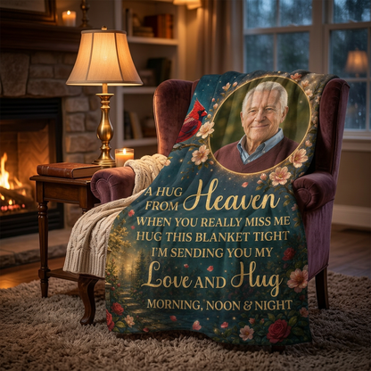 Personalized Photo A Hug From Heaven Memorial Fleece Blanket - Sympathy Remembrance Gift - Image 2