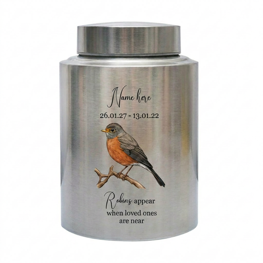 Personalized Robin Birds Stainless Steel Cremation Urn for Human Ashes Custom Sympathy Family Bereavement Tribute 4 Colors Memorial Keepsake Urn, Memorial Gift, In Loving Memory - Image 2