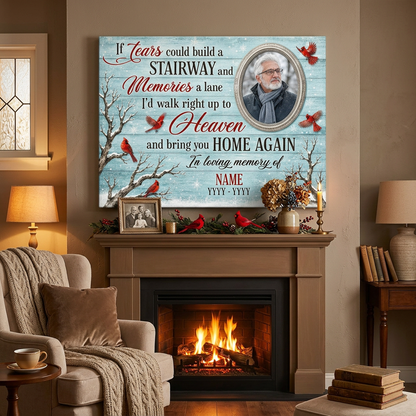 Personalized Memorial Cardinal Wall Canvas Stairway to Heaven Sympathy Gift for Loss of Loved One - Image 2